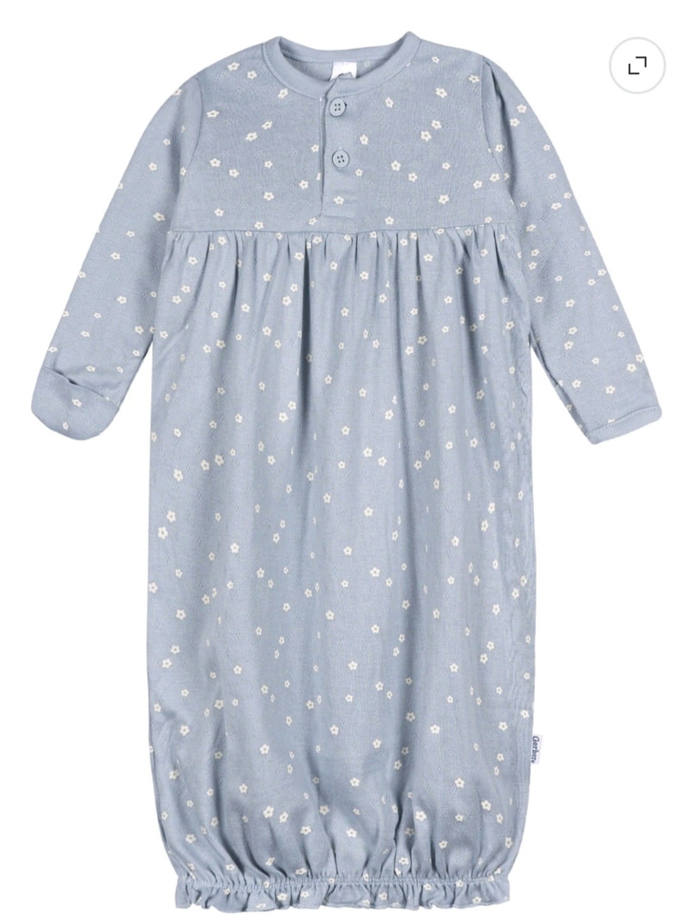 Gerber Baby Sleep Gown 0-3 Months Blue Floral 100% Cotton Newborn Sleeper
